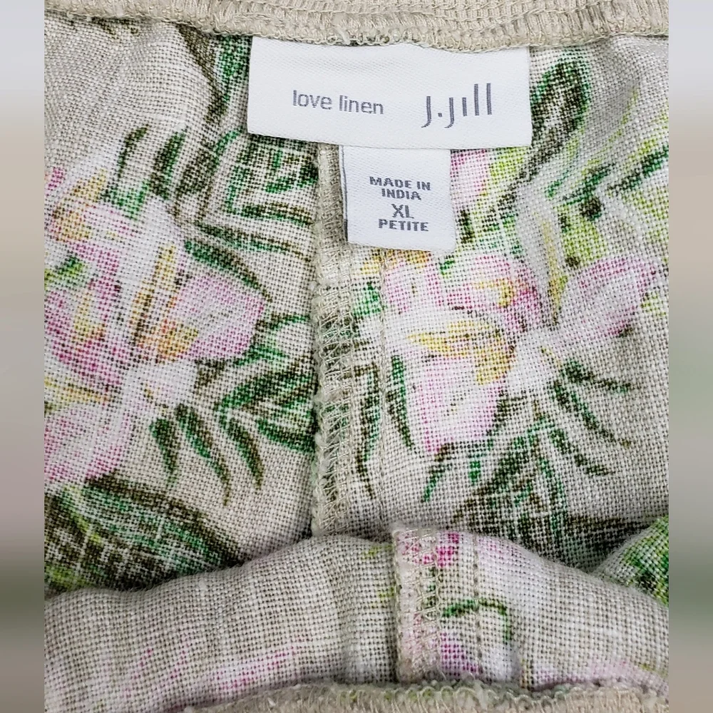 J. Jill Love Linen Orchid Spring Cropped Pants Floral XLP Beachy Resort Vacation